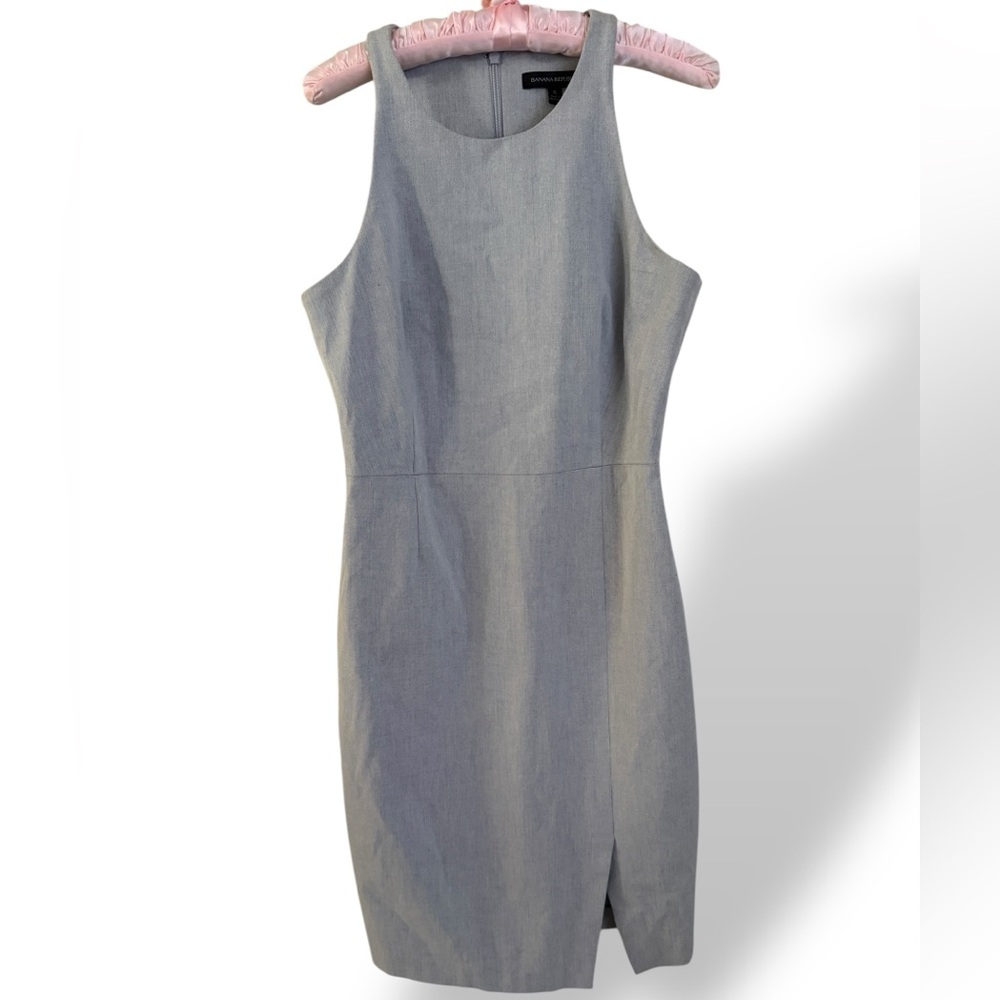 Banana Republic Size 6 Career Wear Professional Gray Sheath Dress Cotton Zip Up